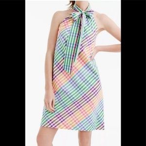 J.Crew Rainbow Gingham Dress with Tie Neck